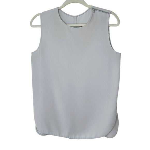Stone Gray Sleeveless Blouse Shoulder Zip Detail Split Curve Hem Light Weight S - Picture 1 of 9